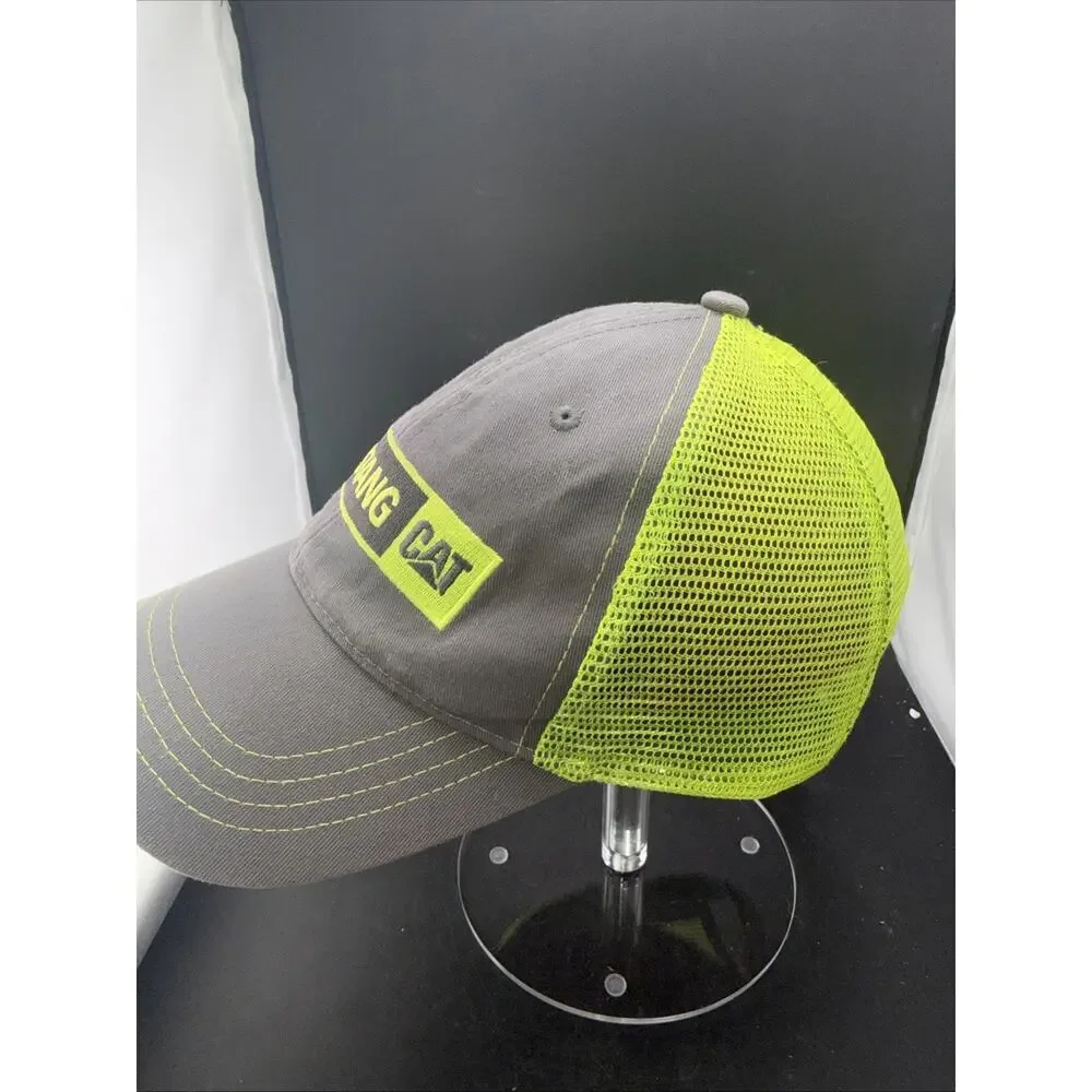 Mustang CAT Trucker Hat Gray Hi Vis Green Mesh Hook & Loop Adjustable Cap